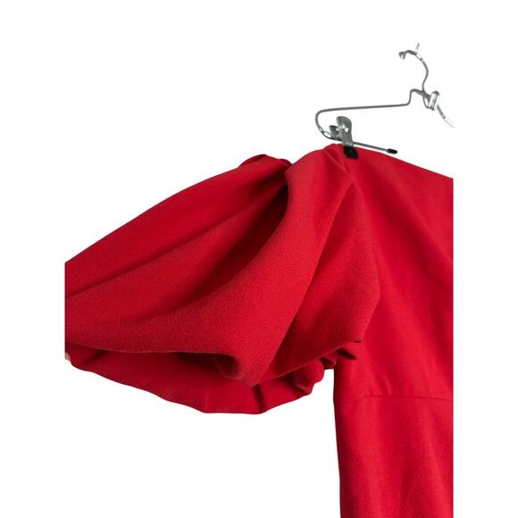 Shoshana Size 8 Red Puff Off the Shoulder Janessa Midi Dress Vacation Birthday - Picture 6 of 16